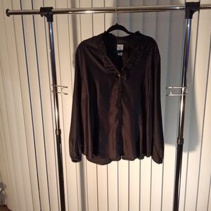 Black Ruffle Button Down Blouse.